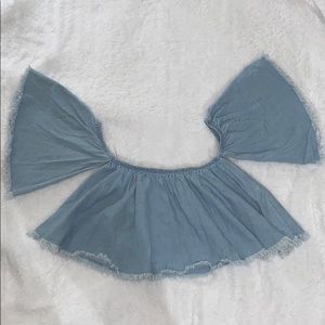 Light denim off shoulder crop top SZ S